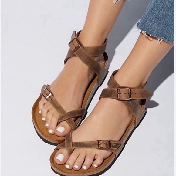 Birkenstock Arizona Yara Ankle Wrap Footbed Sandals Brown Size 39